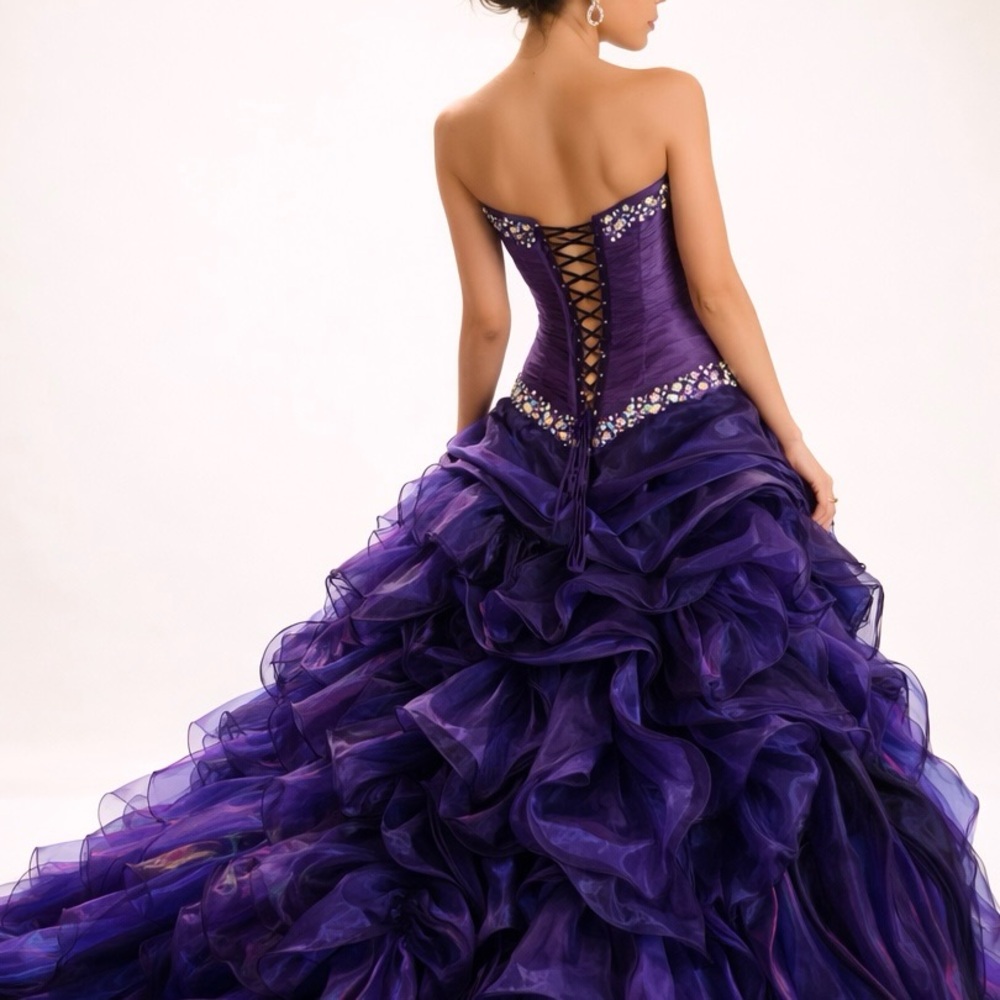 Y2K Quinceañera Princess Prom Bal Gown Train Rhinestone Bustier Iridescent Sz 6
